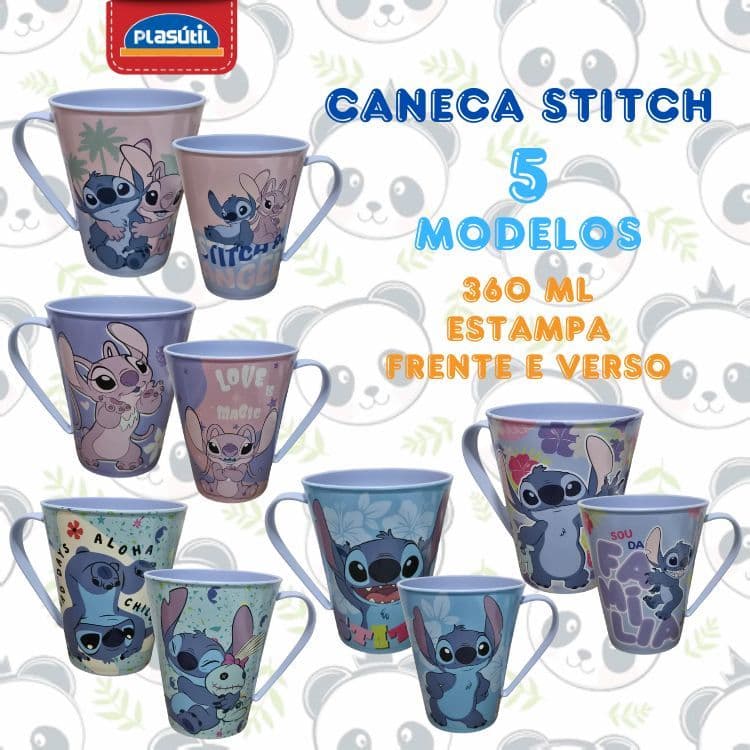 Caneca Decorada Stitch 360 ml 5 modelos | Plasútil