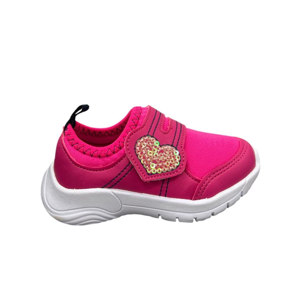 Tênis Infantil Feminino Rosa com Velcro e Detalhes de Coração – Conforto e Charme para as Pequenas