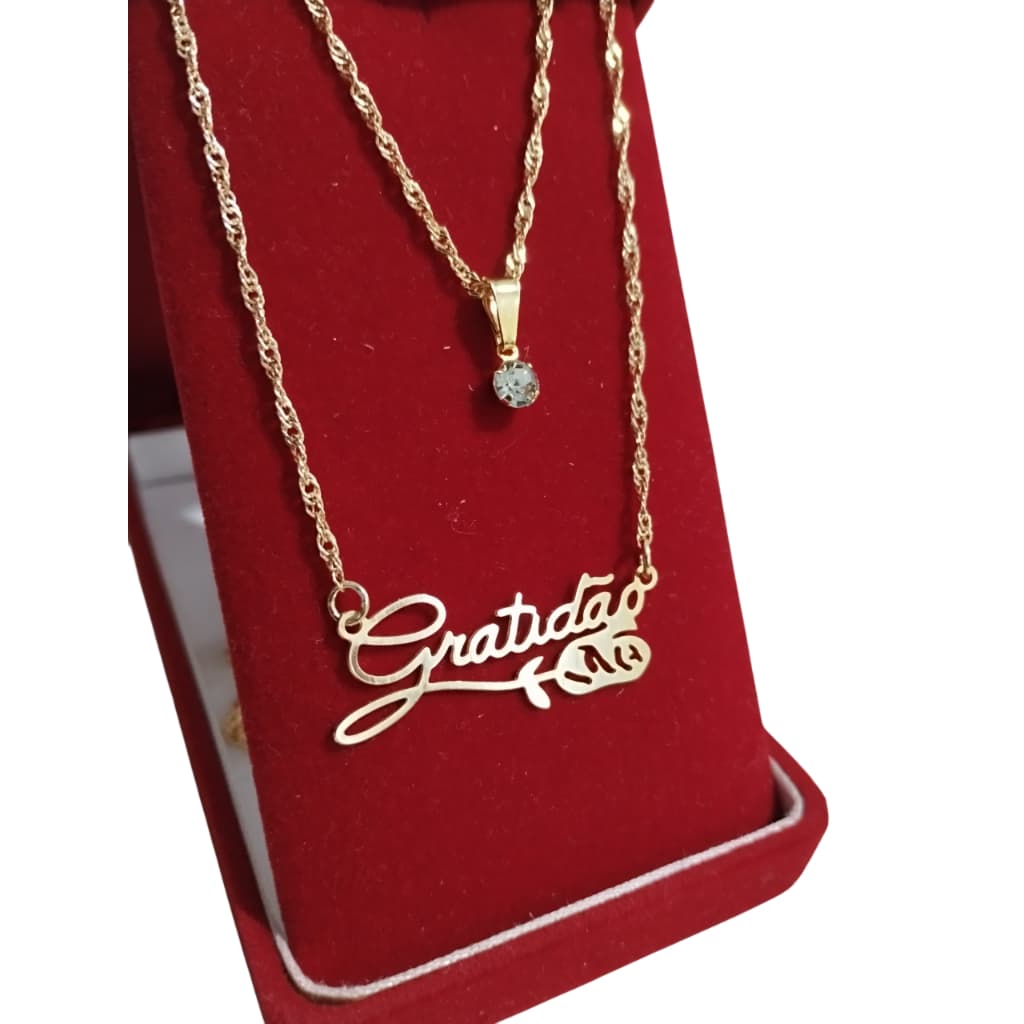 Colar Feminino Gratidão Folheado Dourado 45cm