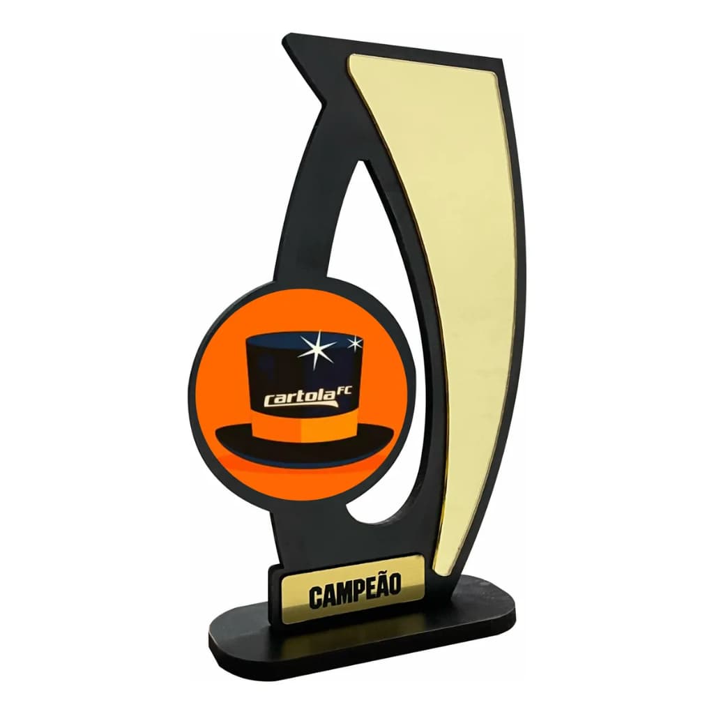 Troféu Cartola Fc Em Mdf C/ Acrílico Dourado - 20cm