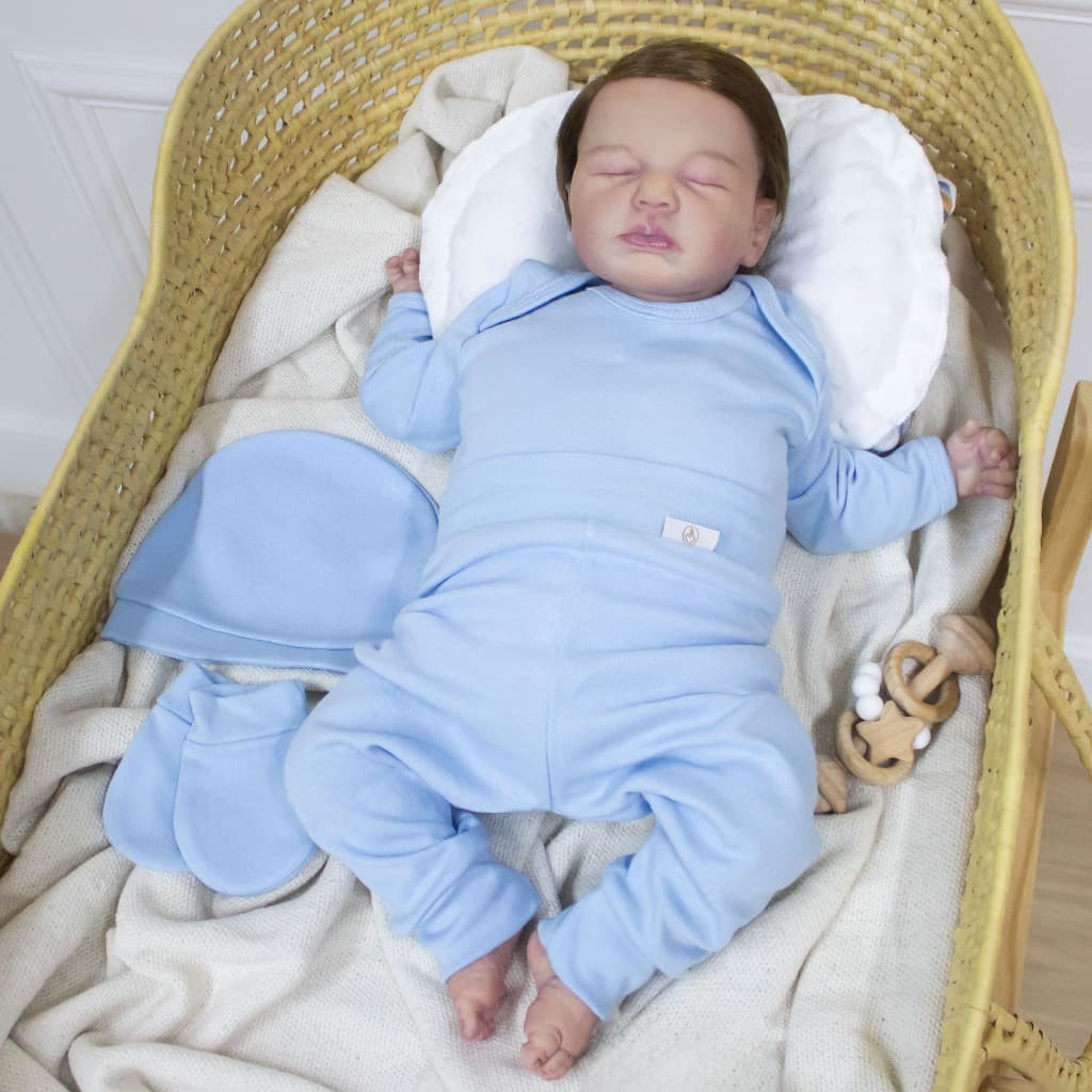 Roupinhas Para Bebê Reborn Menino Rn Kit Fofo Com Body e Calça Azul Algodão 04 Peças Premium