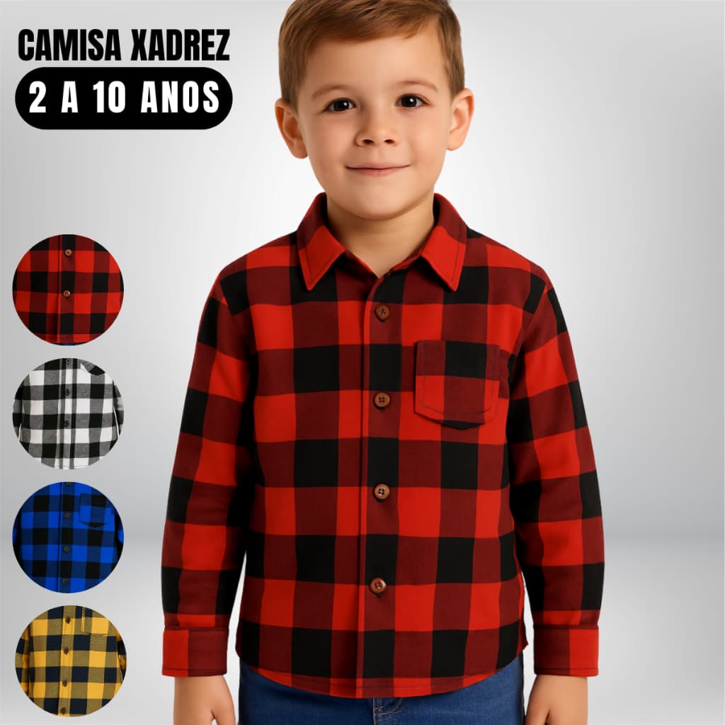 Camisa Xadrez Infantil Flanelada Manga Longa 2 4 6 8 10 Anos Festa Junina São João