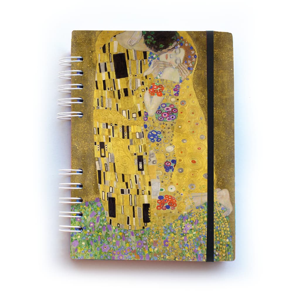 Caderno O beijo gustav klimt Artesanal Personalizado feito à Mão com Capa Dura e 80 Folhas espiral Wire-O