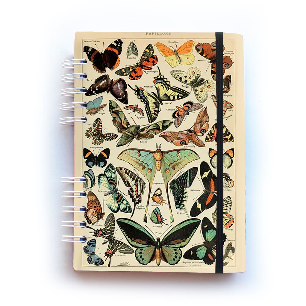 Caderno Papillon  Borboletas Artesanal Personalizado feito à Mão com Capa Dura e 80 Folhas espiral Wire-O