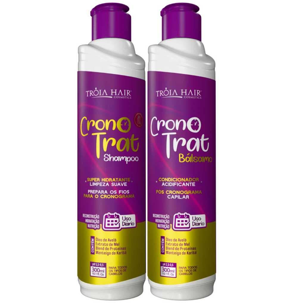 Kit Cronotrat Tróia Hair | Shampoo Hidratante e Bálsamo Condicionador para Reconstrução e Nutrição