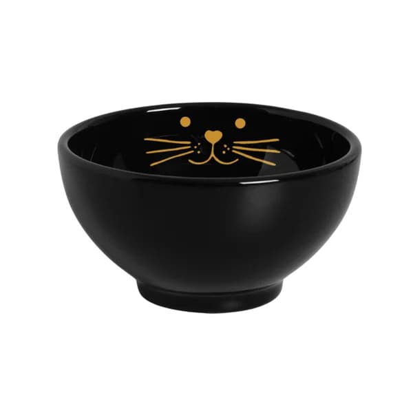 Tigela Comedouro e Bebedouro De Cerâmica Para Gatos Médio 350ml Pet Cat Preto