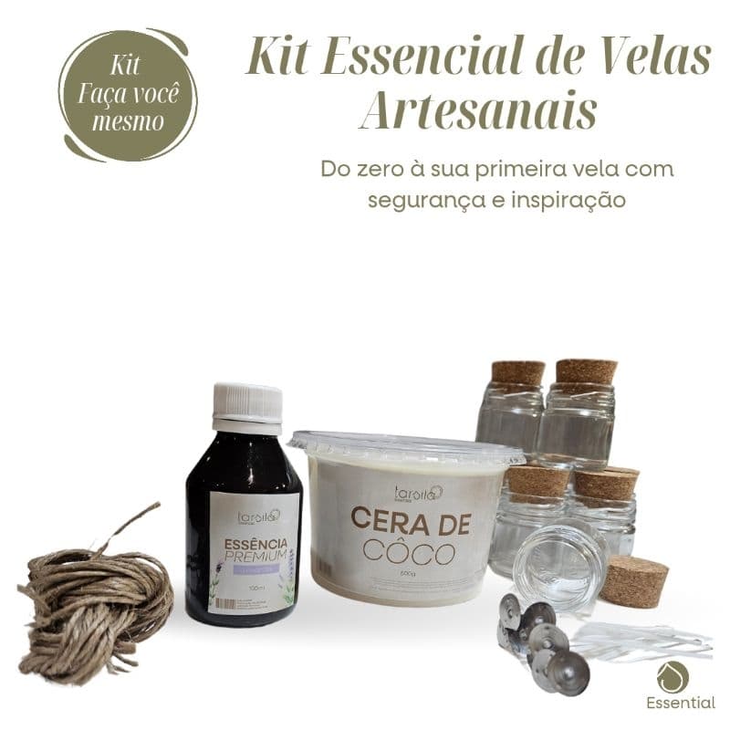 Kit Iniciante Vela Artesanal Cera Coco Pavio Essência 10un