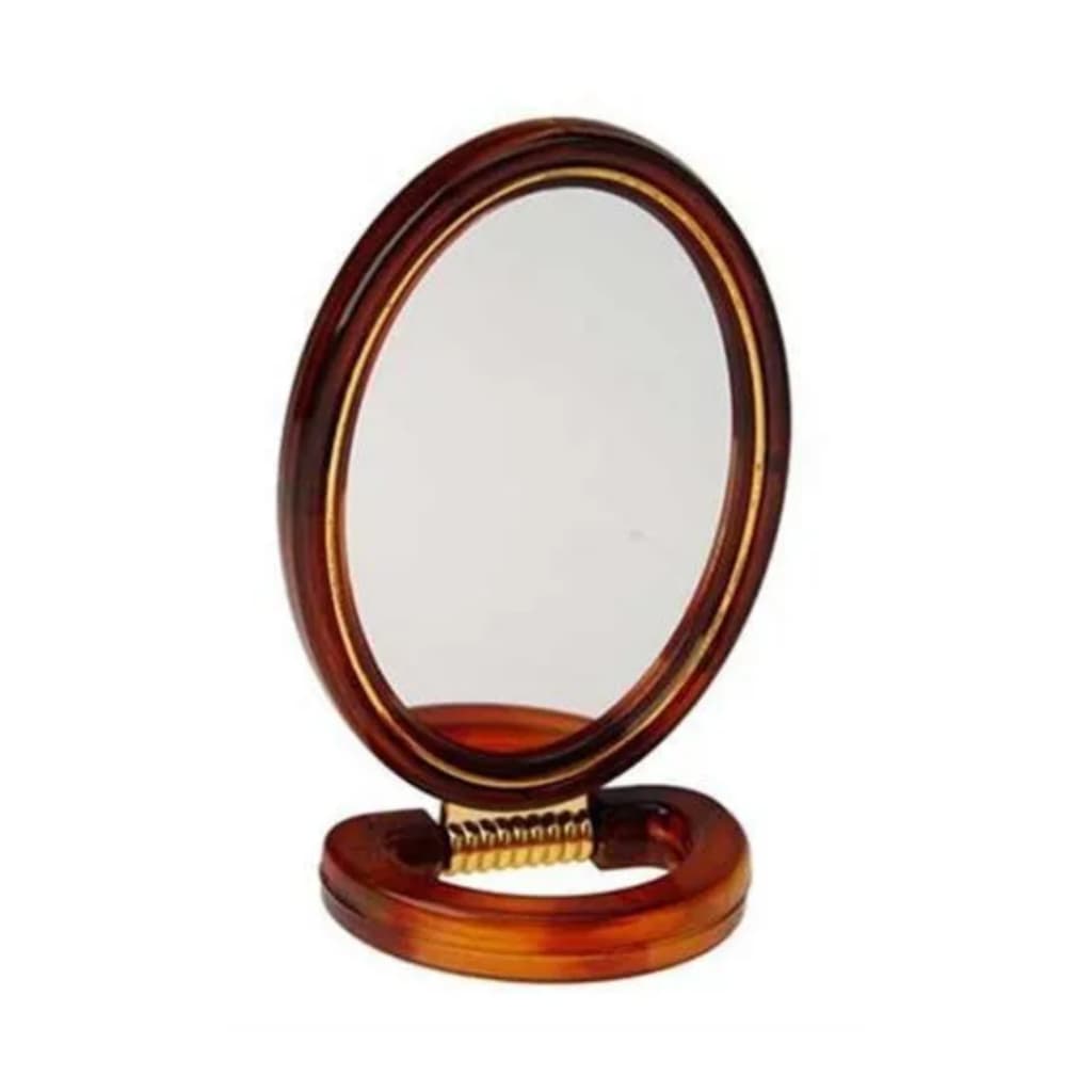 Espelho - oval Chic De Mirror Com Suporte Dupla Face com Moldura de Plástico para mesa, bancadas e superfícies lisas.