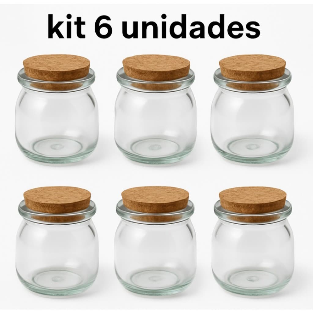 Pote de Vidro Com Tampa de Rolha 100ml para Temperos Balas e Doces Velas Aromatizadas 6 Unidades