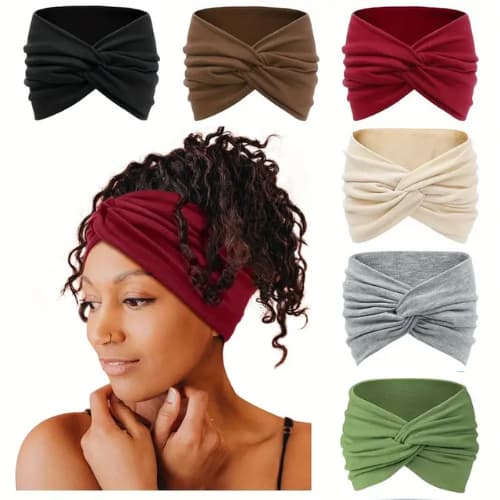 6 pcs faixa de cabeça larga - Turbante com Nó para yoga, Corrida e Esportes