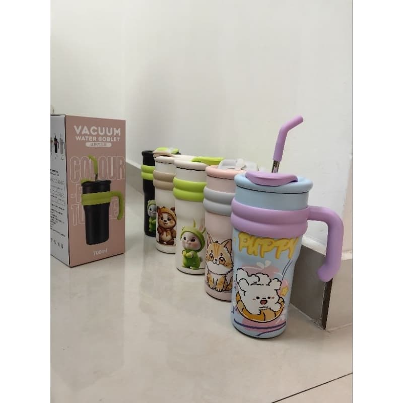 Garrafa /copo térmica Com Canudo 700ml aço inox para infantil com desenhos animados para presente