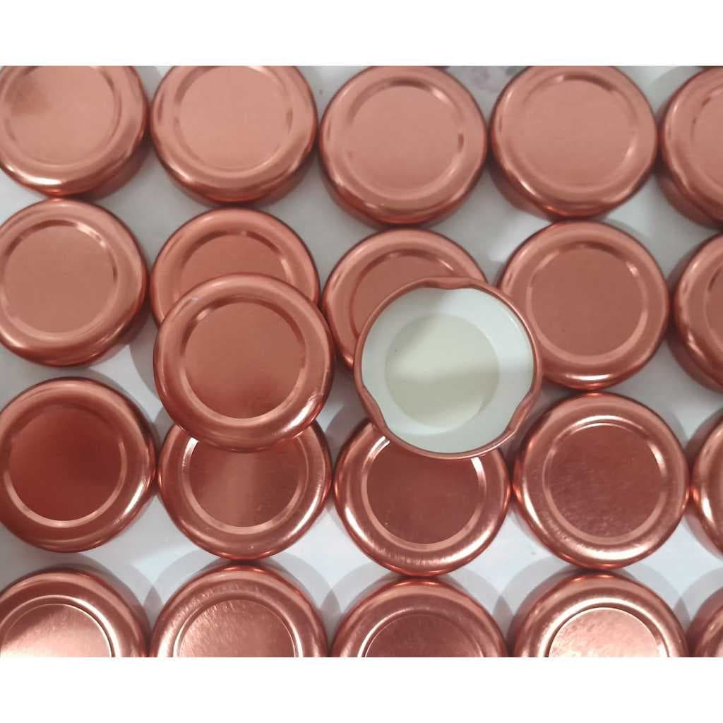30/50unid. Tampas Metal 38mm para garrafa de suco e pote de geleia cor COBRE