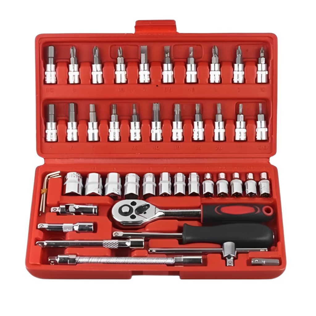 Kit De Ferramentas 46 Peças Jogo Soquetes Chave Catraca Reversível Maleta Jogo Ferramentas Completo