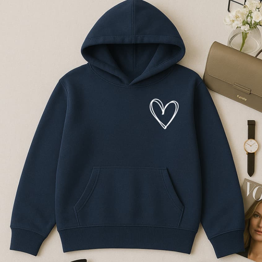 Moletom Canguru Estampado Feminino Coração Minimalista Inverno Quentinho Flanelado