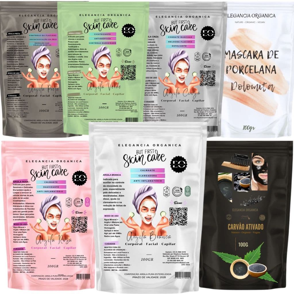 Kit Power 100% Puro Skin Care Natural Argila Dolomita Carvao Ativado