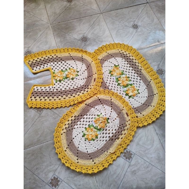 Jogo de Banheiro em crochê, tapetes de crochê para banheiro, kit com 3 peças