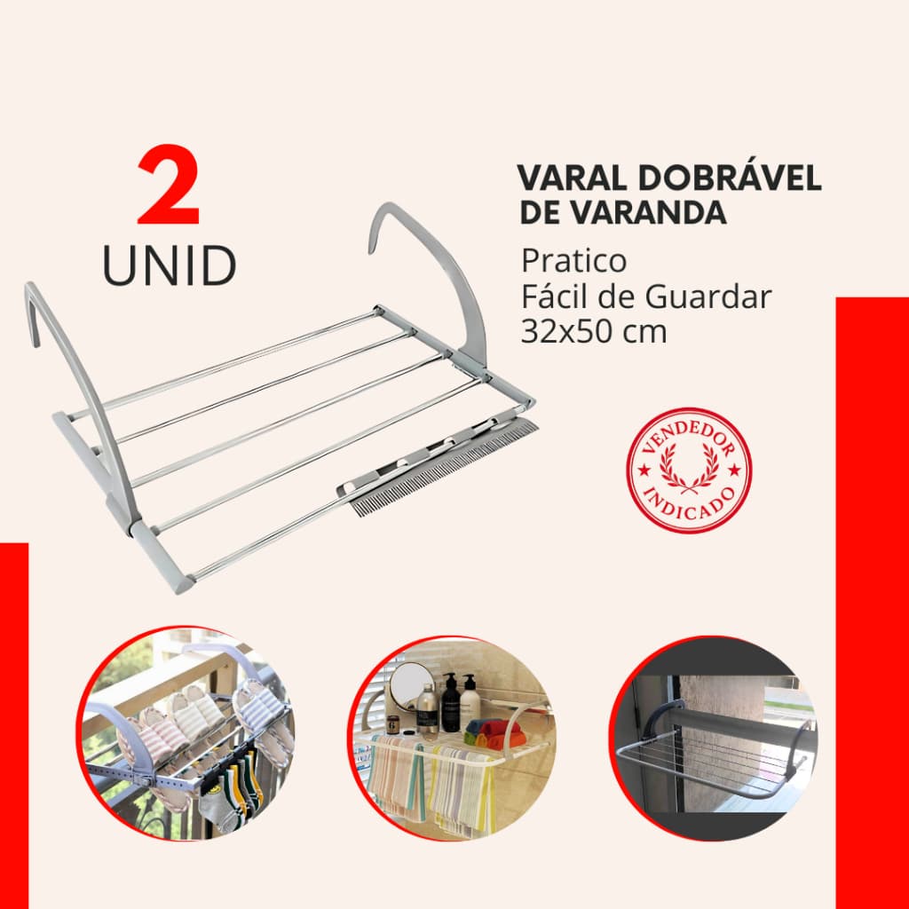 Varal Kit 1 ou 2 Peças Dobravel Portátil para Apartamento Varanda Sacada Retrátil Secar Roupa Tênis