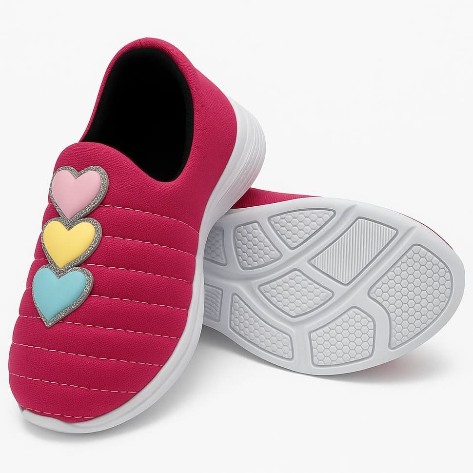 Tênis Calce Fácil Feminino Infantil Menina Coração Com Glitter
