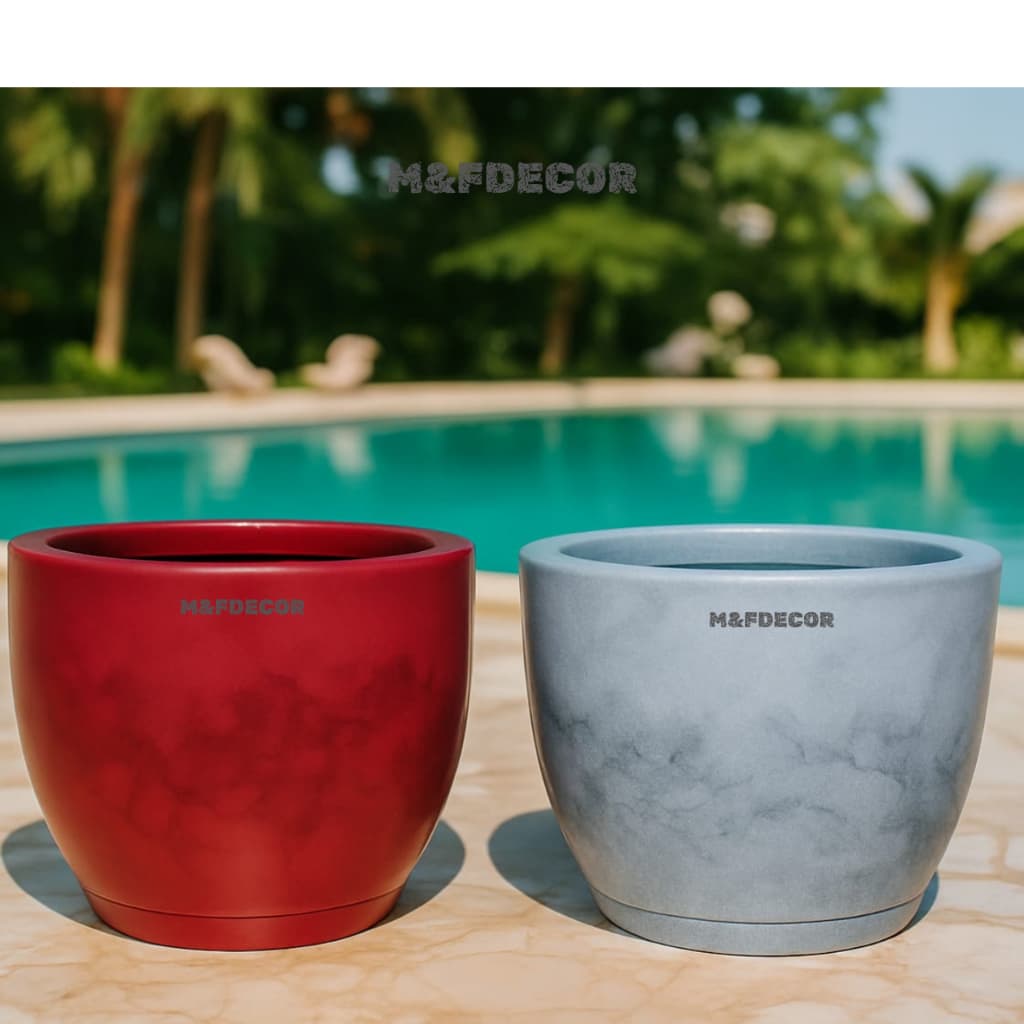 Vaso Para Planta Decorativo Polietileno casa Jardim Bojo Polido e Marmorizado Com Prato N1
