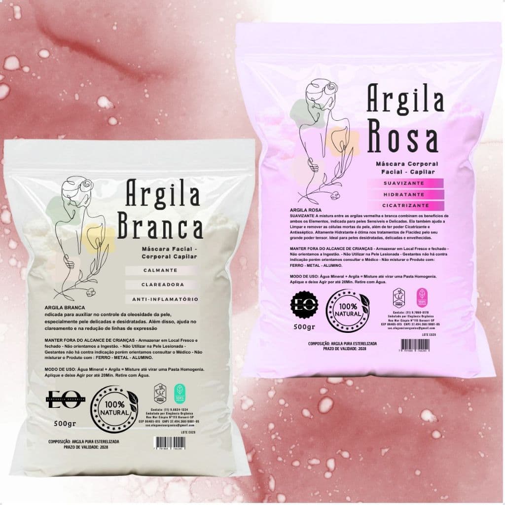 Argila Mascara Facial Branca 500g e Rosa 500g Hidratante SkinCare 100% Natural Skincare
