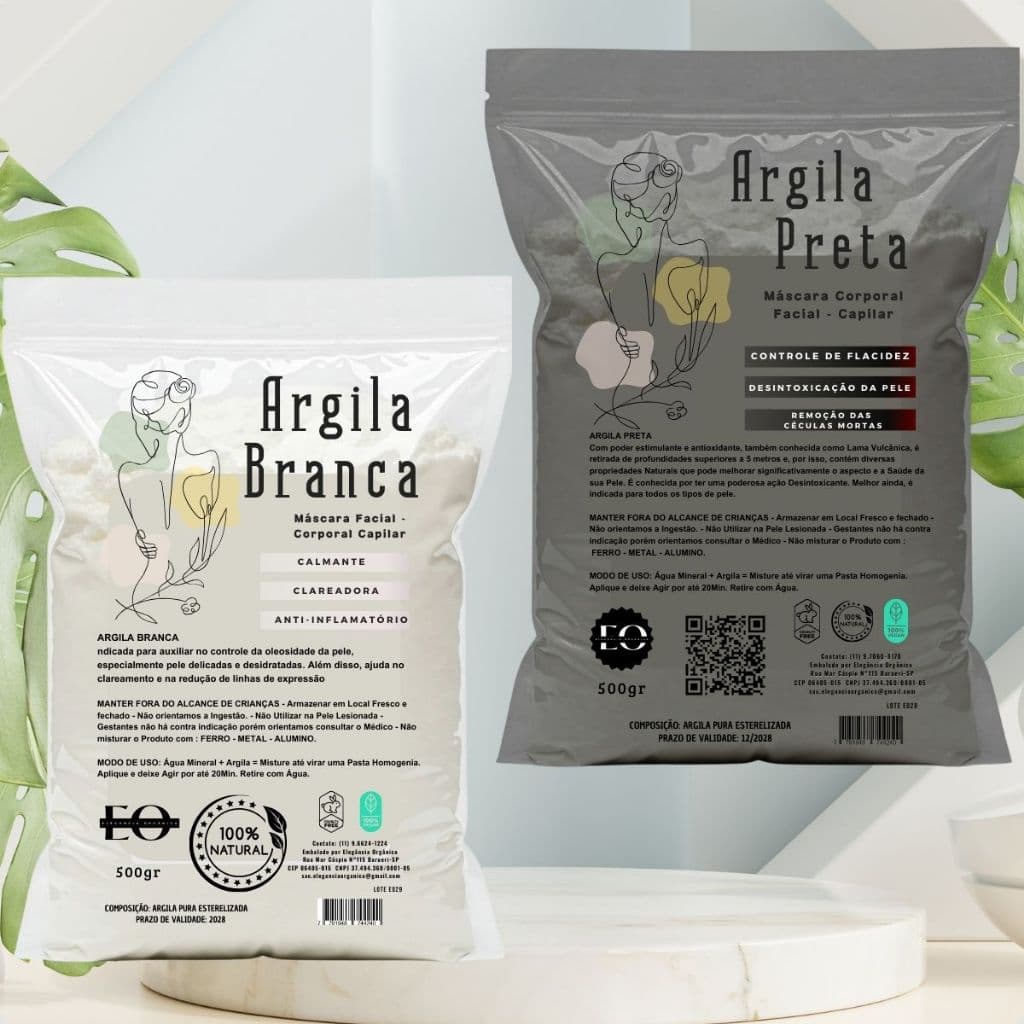 Argila Mascara Facial Corporal Branca 500g Clareadora e Preta 500g Cicatrizante SkinCare But First