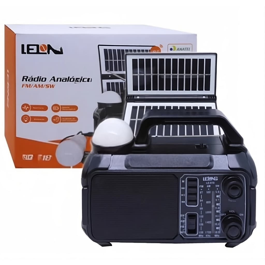 Rádio ANALÓGICO Portátil Recarregável Placa Solar Holofote Bluetooth+ Lâmpada de Emergência