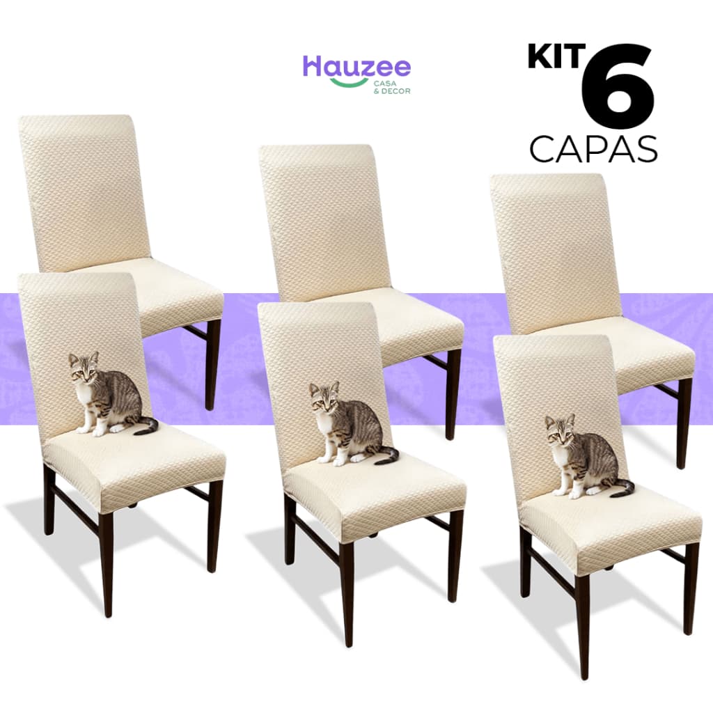 Kit 6 Capas de Cadeira Matelassê Resistente à Gatos Encaixe Perfeito Tamanho Universal