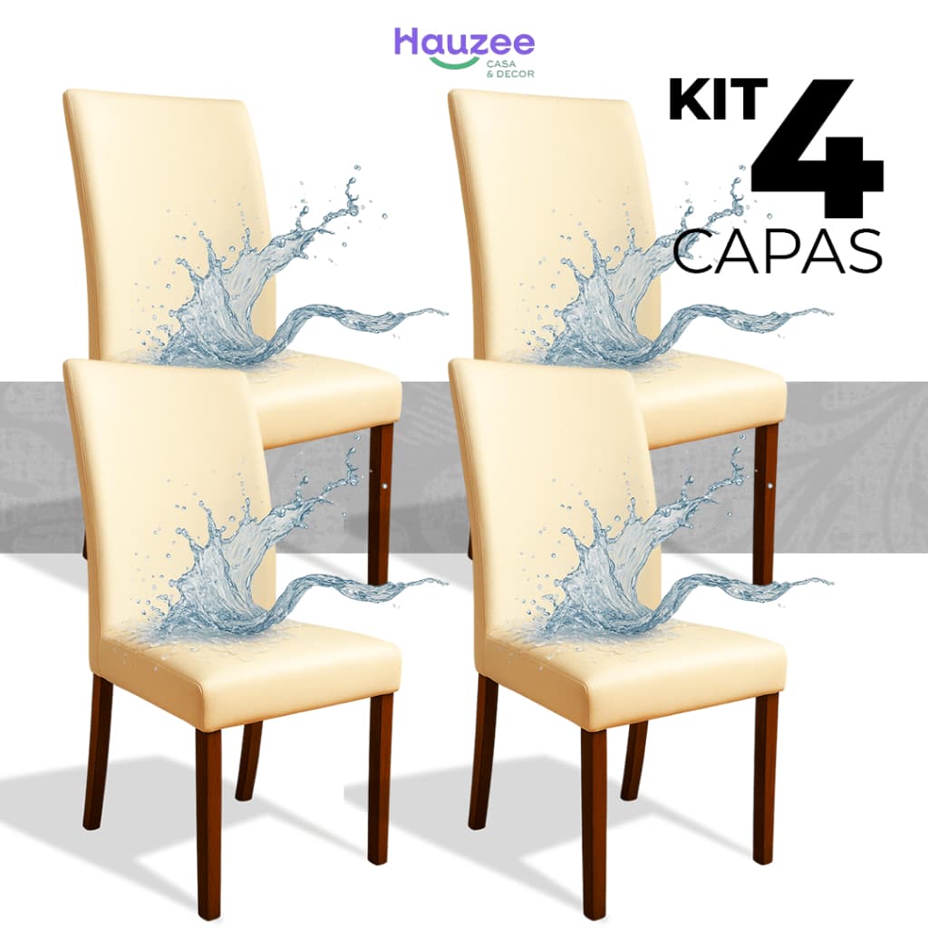 Kit 4 Capas de Cadeira em Corino 100% Impermeável Encaixe Perfeito