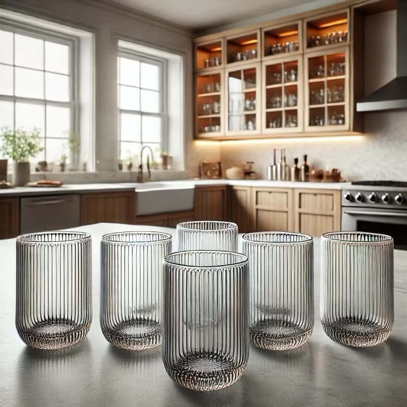 Conjunto de 6 Peças Copos Altos Canelado Vidro 460ml