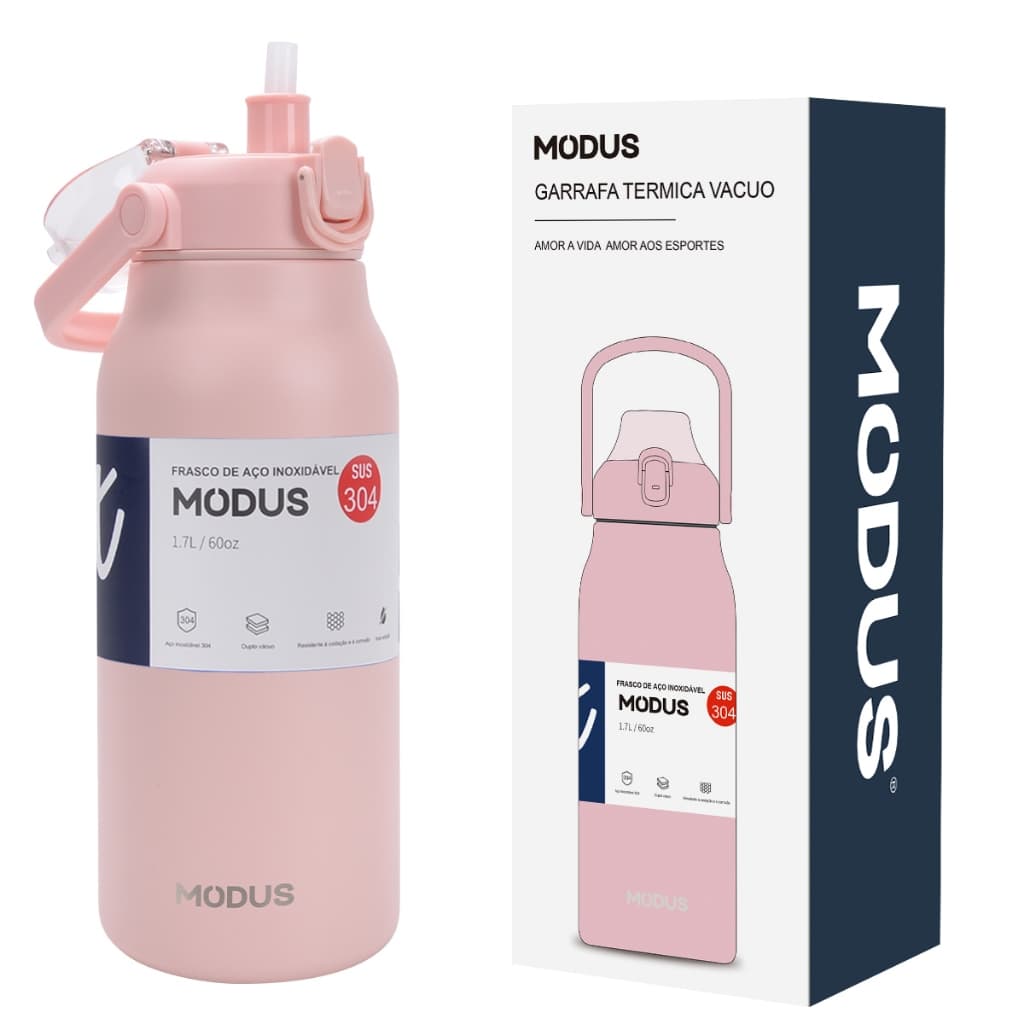 Garrafa Modus Térmica 1.7 litros De Grande Capacidade Em Aço Inoxidável Com Canudo