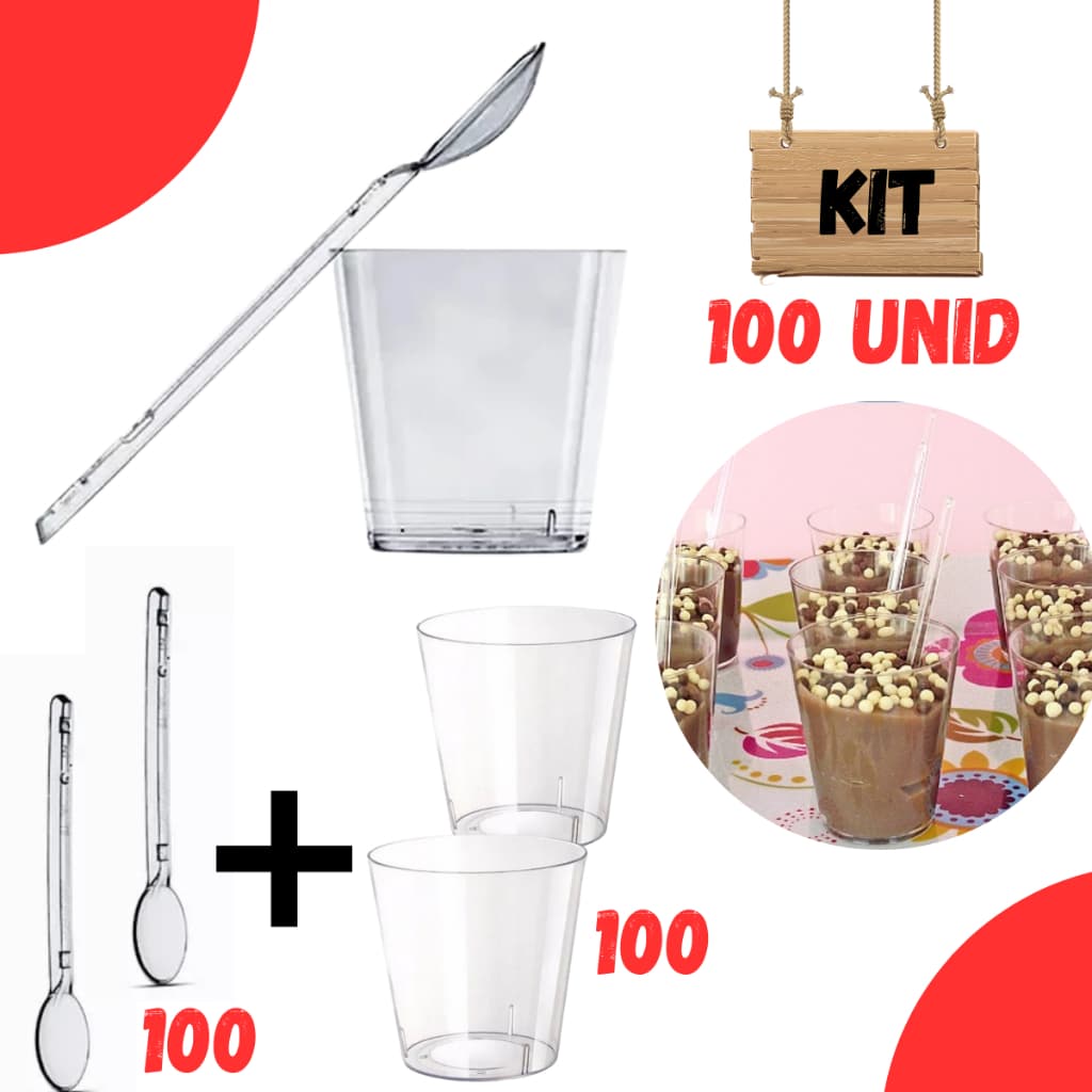 Kit 100 Copinho Potinho + 100 Colher Brigadeiro 25ml Docinho