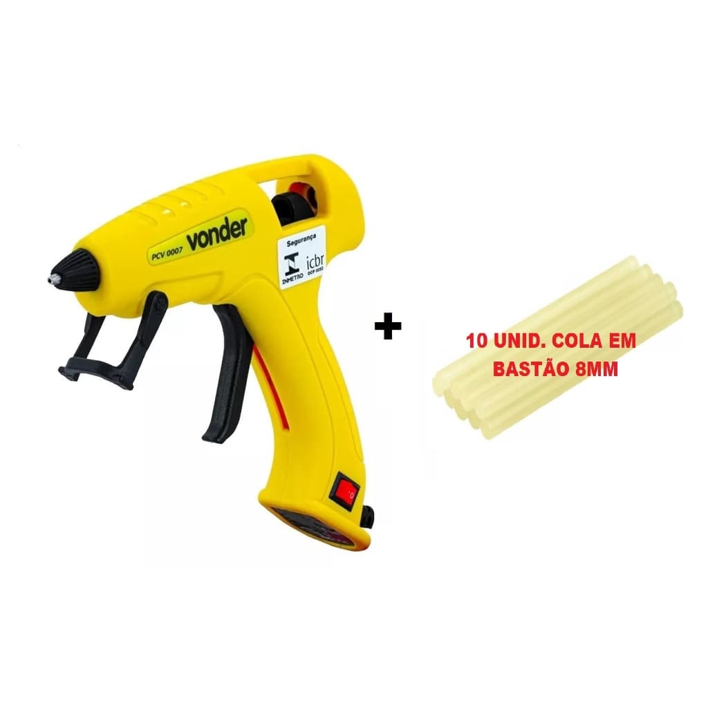 Pistola De Cola Quente Vonder 20w Bivolt p/ Bastão cola de 8mm + 10 unid. Refil Bastão Cola Quente Fina 8mm Vonder