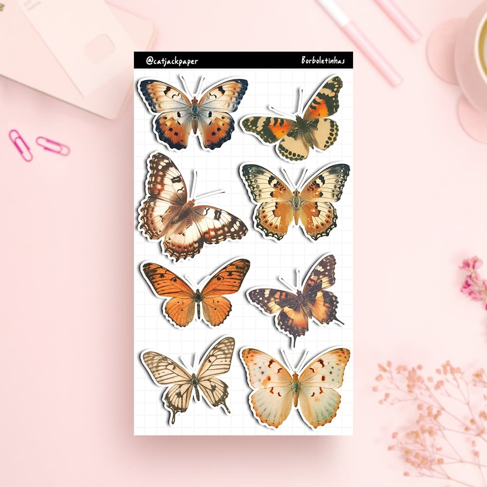 Cartela de adesivos Decorativos para Bullet Journal - cadernos - diários - Tema Borboletas