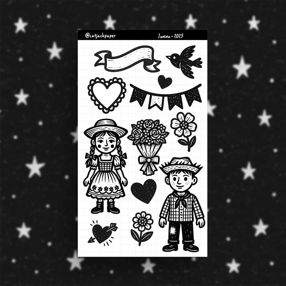 Cartela de adesivos Decorativos para Bullet Journal - cadernos - diários - Festa Junina Cordel