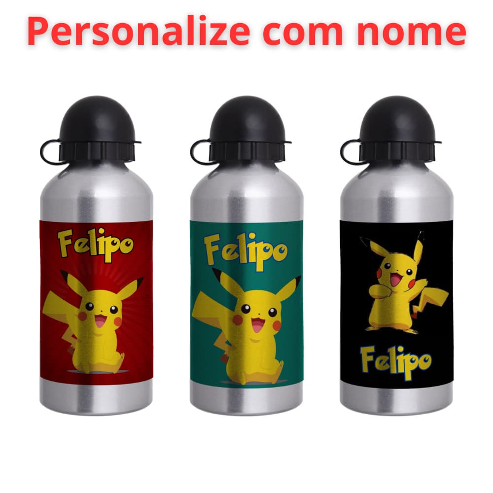 Garrafa Squeeze Infantil de alumínio  com 500ml  - Personalizada com nome -Pikachu