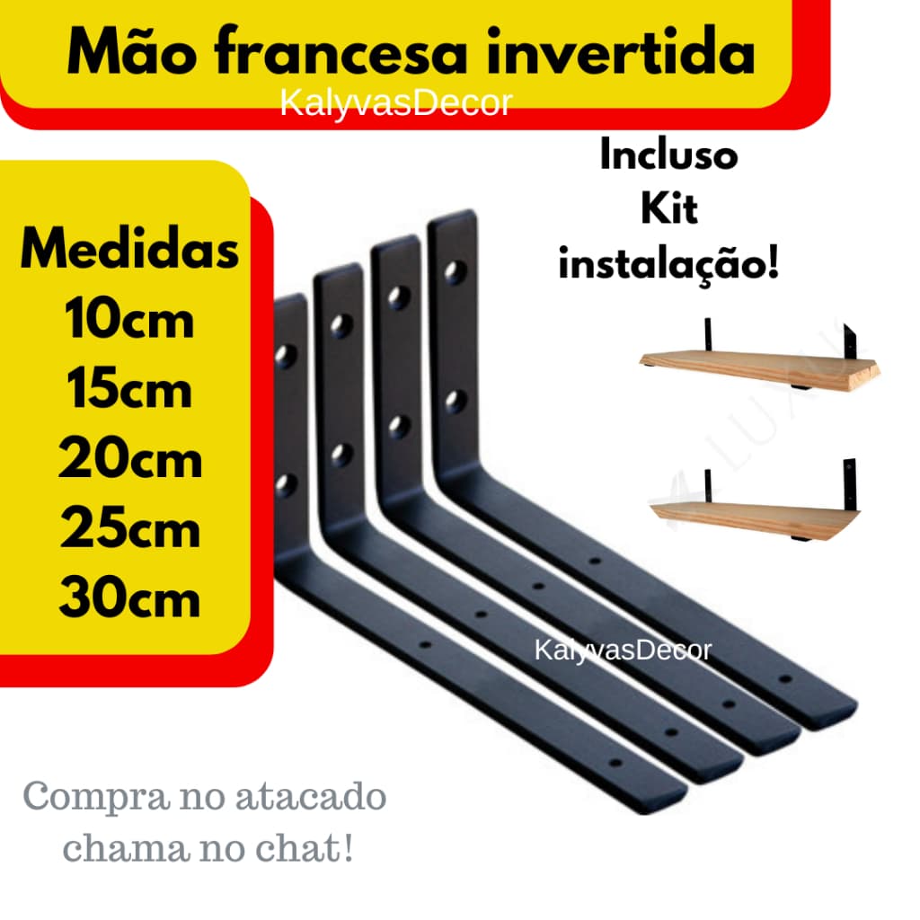 Mão Francesa Suporte Invertido Cantoneira p/ Prateleira base reta