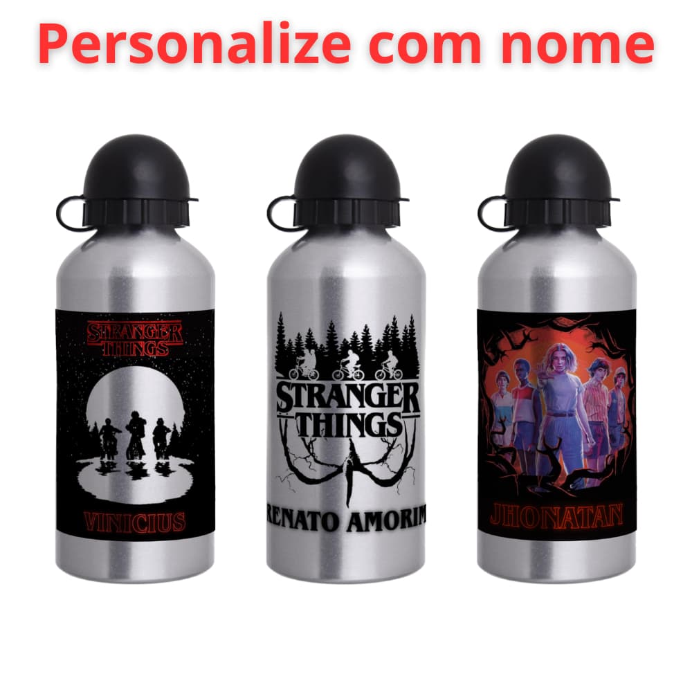 Garrafa Squeeze de alumínio  de 500ml  - Personalizada com nome - série Stranger Things