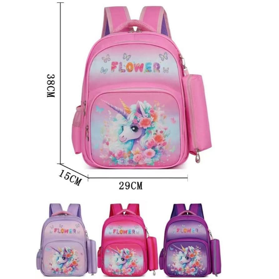 Kit Mochila Com Estojo Infantil Escolar Unicórnio Com Flores