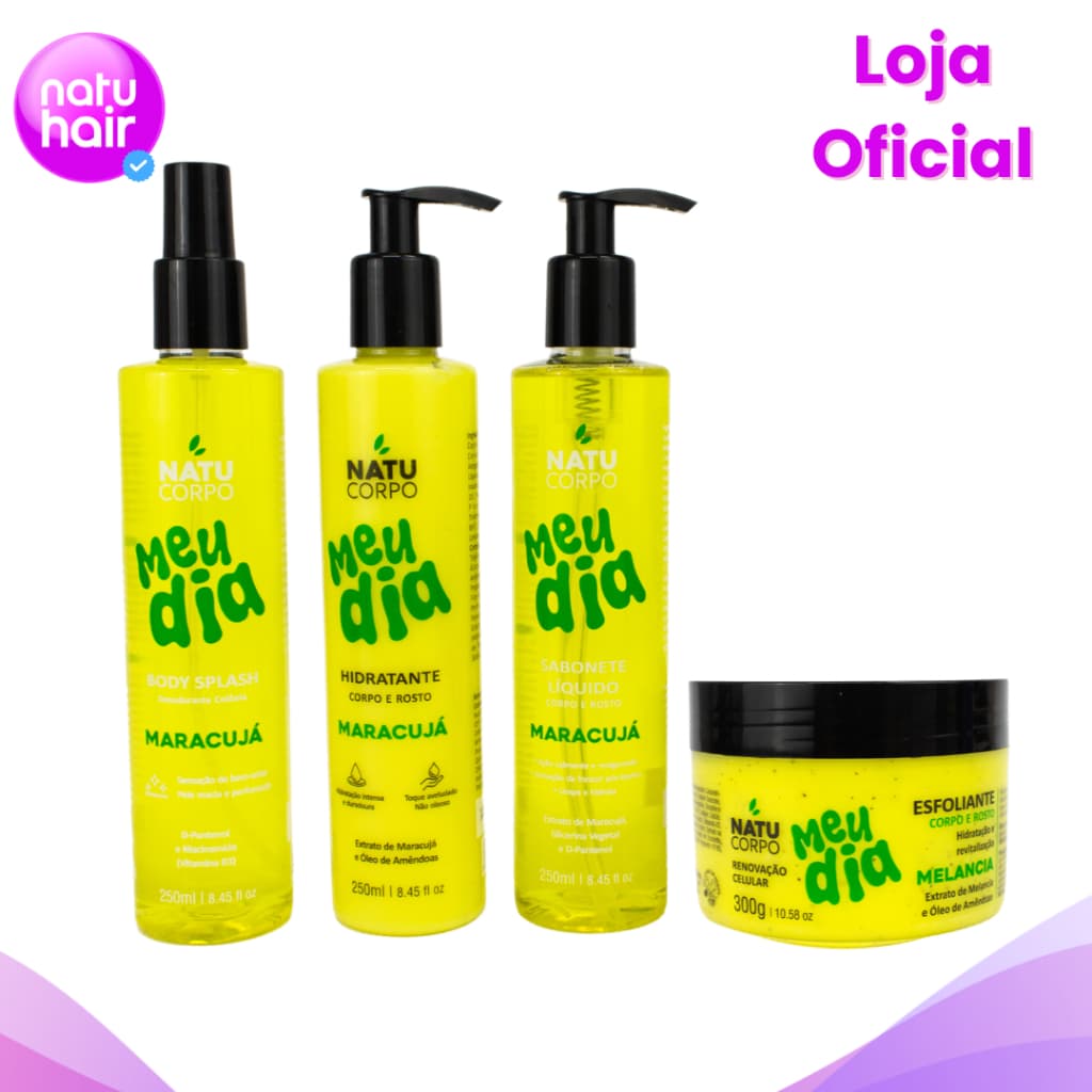 Kit Maracujá - Body Splash 250ml + Hidratante 250ml + Sabonete Líquido 250ml + Esfoliante 300g