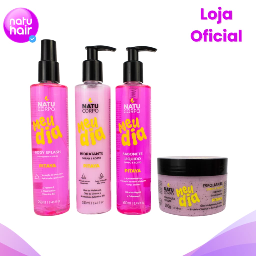 Kit Pitaya - Body Splash 250ml + Hidratante 250ml + Sabonete Líquido 250ml + Esfoliante 300g