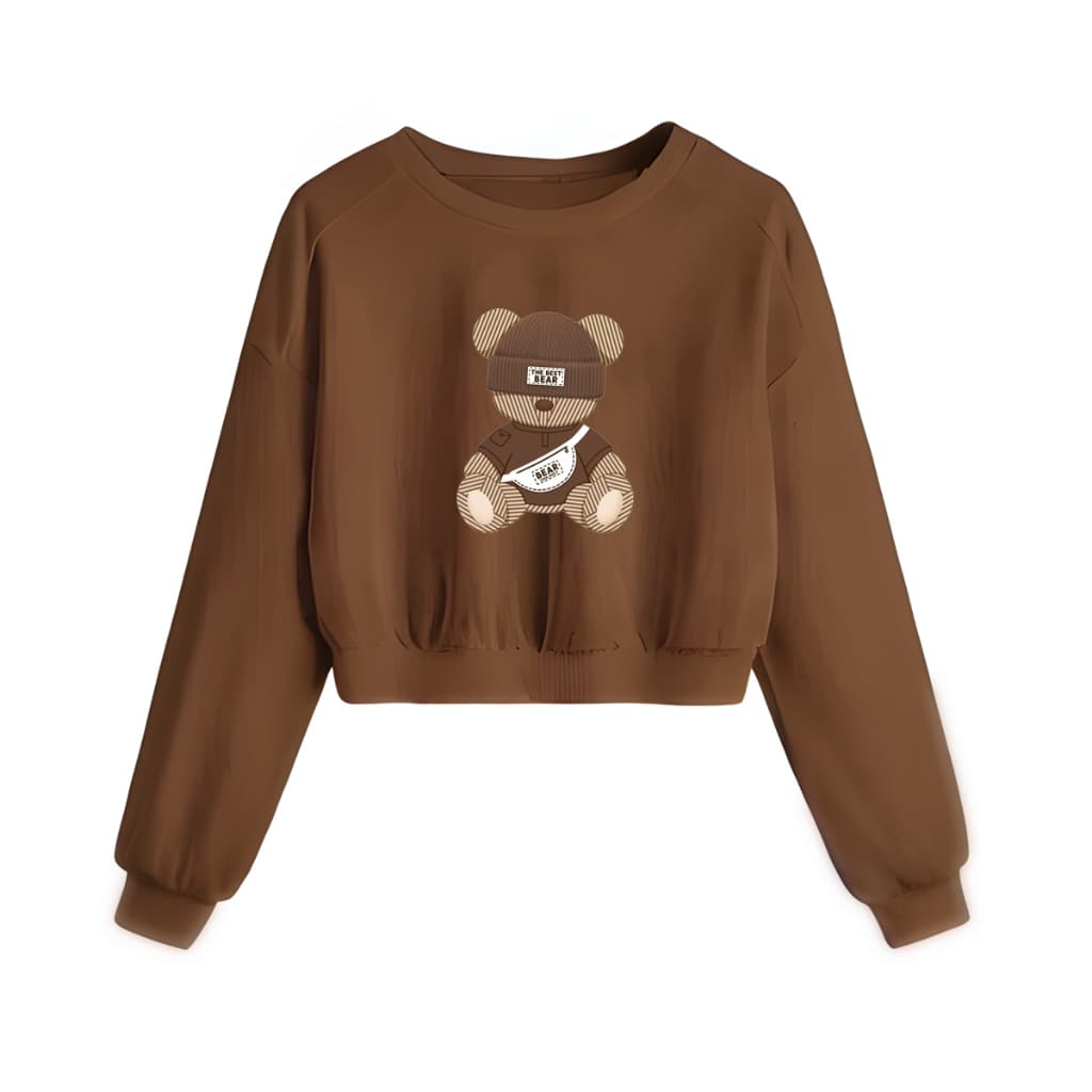 Cropped Moletom Gola Redonda  Estilo Urbano Minimalista e Confortável Urso