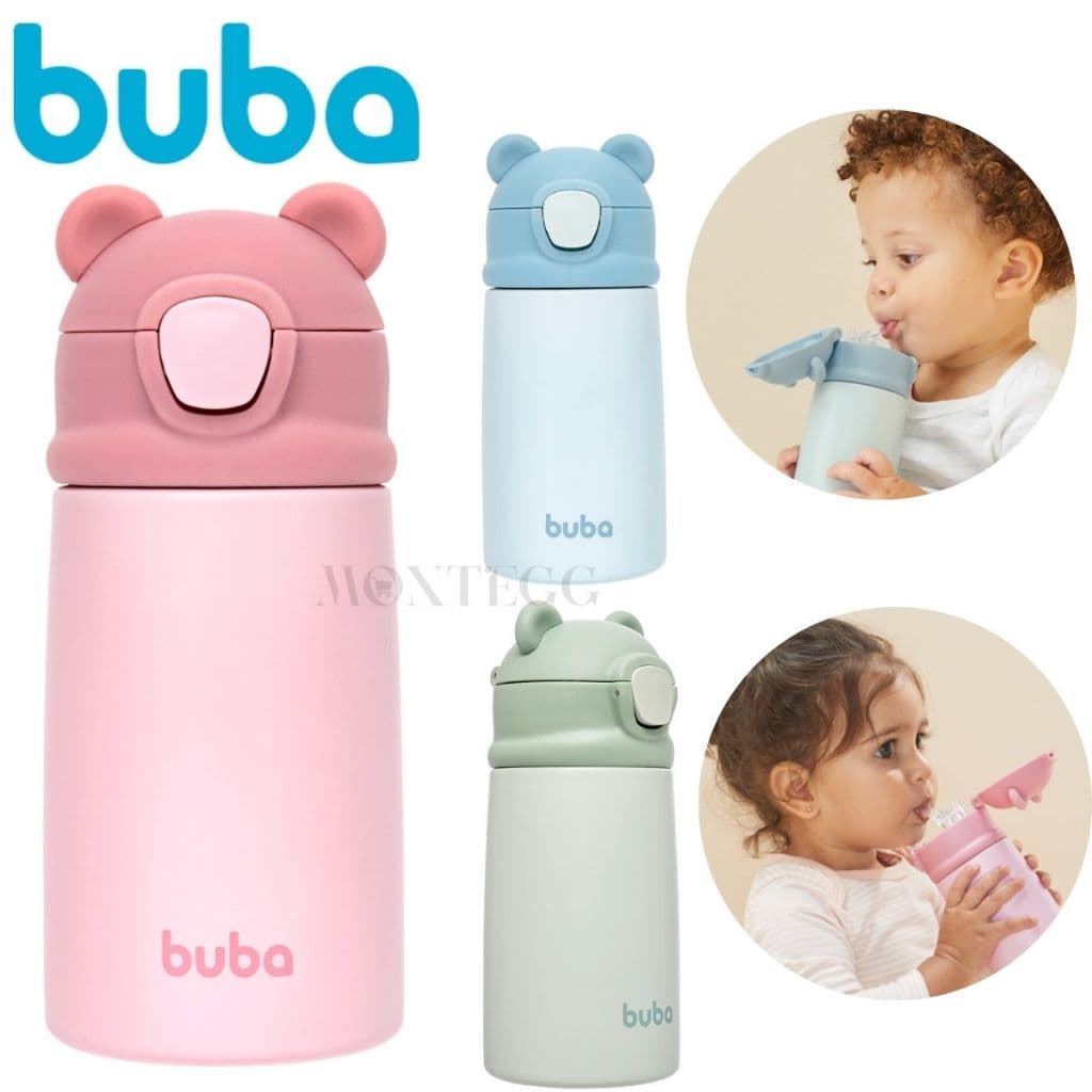 Garrafa Térmica Buba Infantil Parede Dupla Copo Termico Com Canudo de Silicone Ursinho