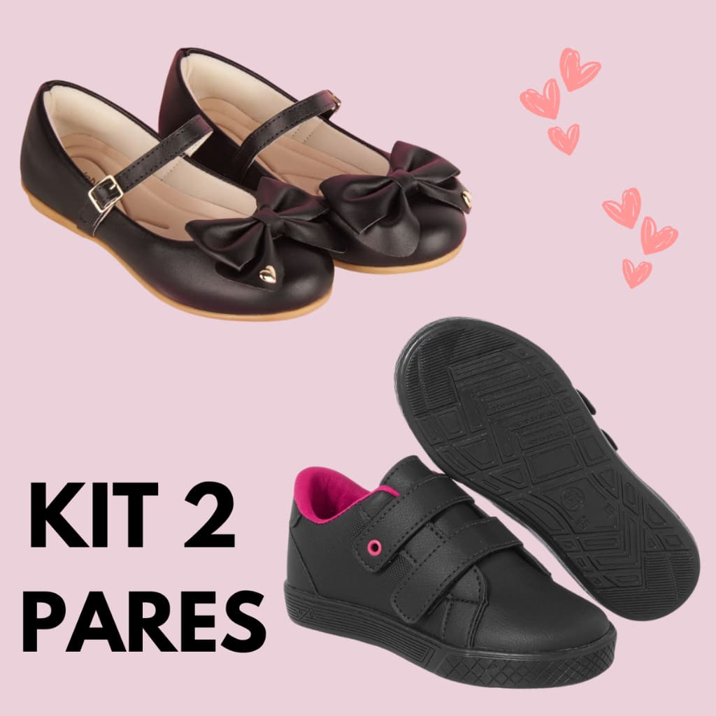 Kit 2 Pares Sapatilha Infantil Feminina Clássica Básica + Tênis Volta as Aulas Escola Confortável
