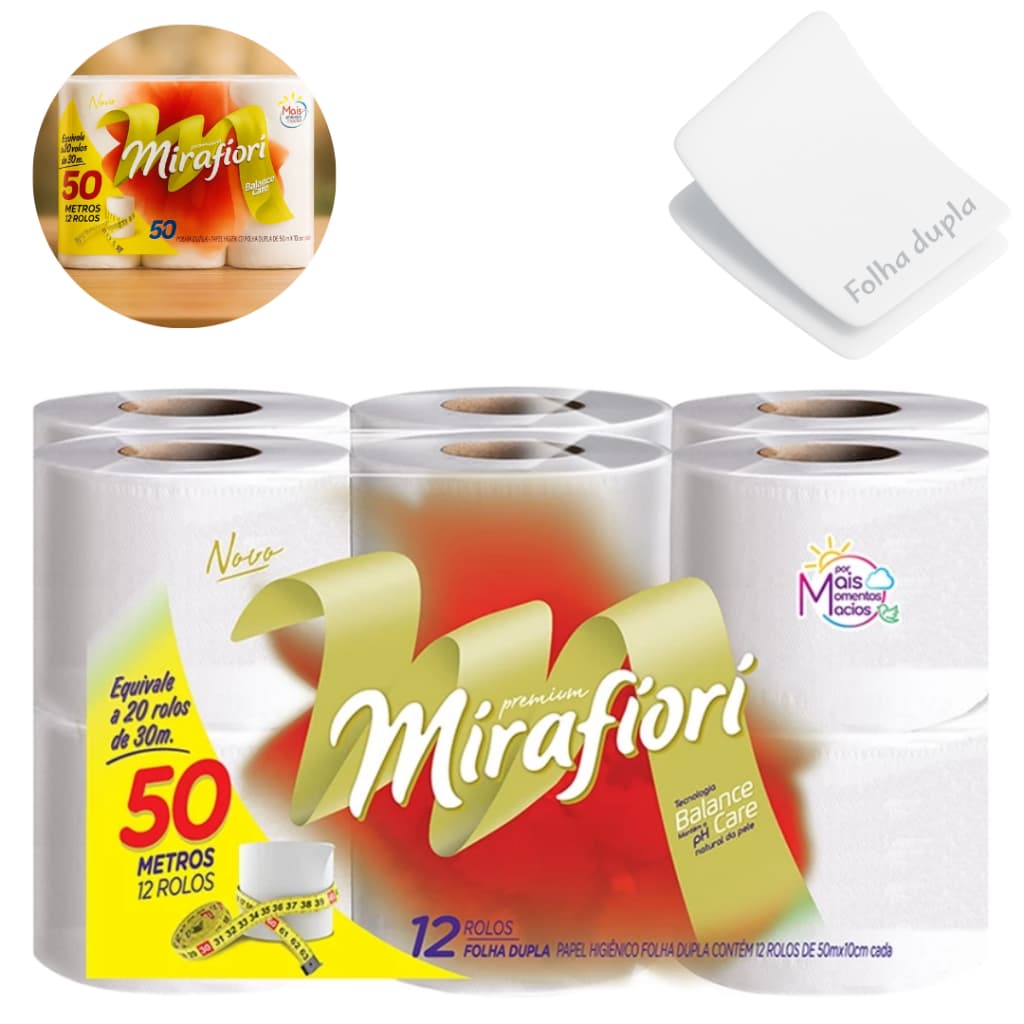 Papel Higiênico Mirafiori 50m Folha Dupla 12 Rolos Econômico