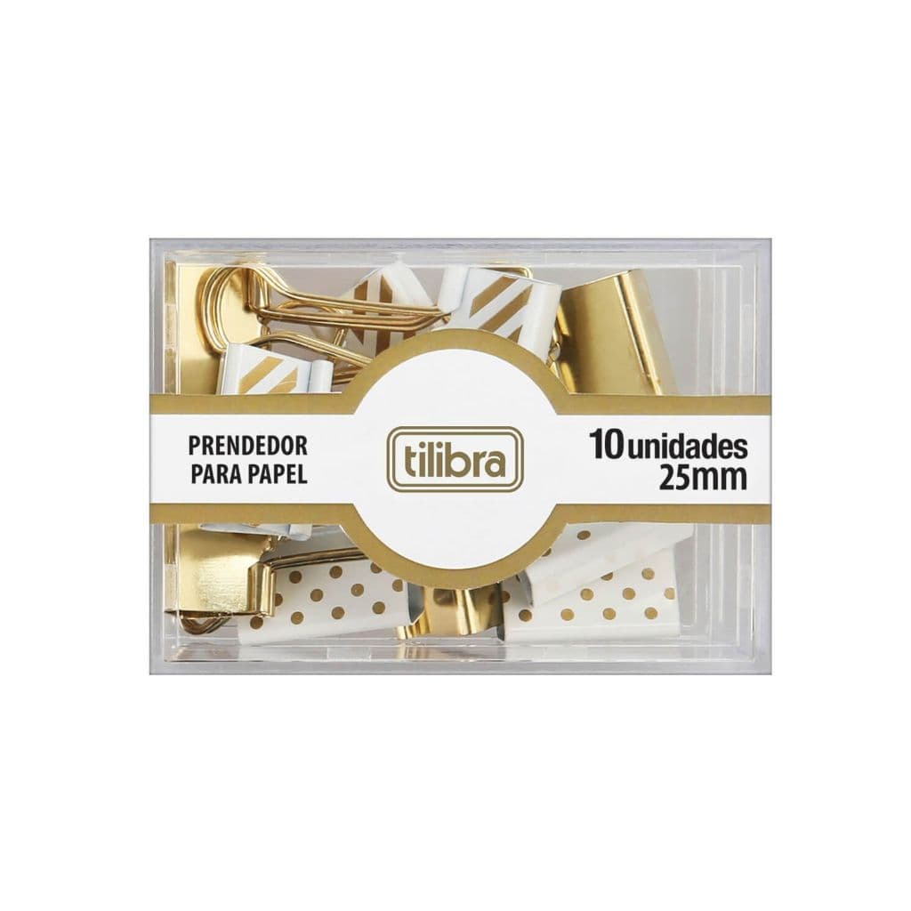 Prendedor Para Papel 10 Unidades 25mm Dourado e Branco - Tilibra