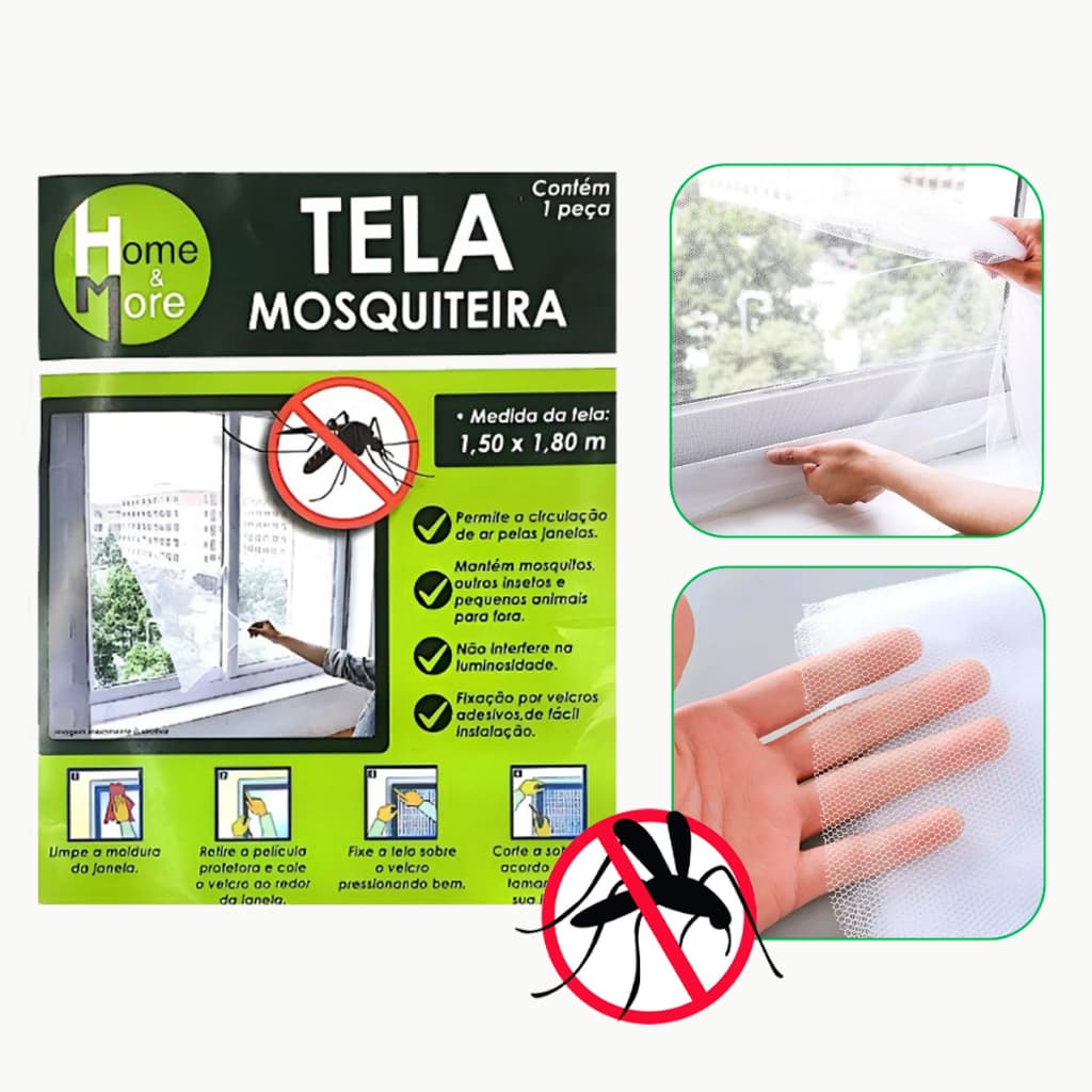 Tela Mosquiteiro Anti Inseto Janela Velcro Colante Tamanhos 150x180cm e 150x130cm