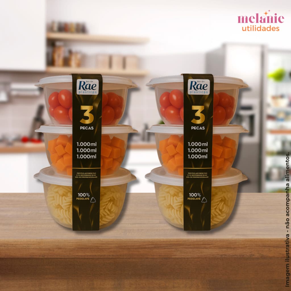 Kit 6 Bowls de Plástico Premium Transparentes 1 Litro para Cozinha Armazenar Alimentos