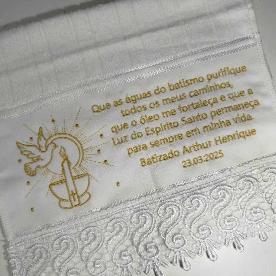 Toalha de Batizado Personalizada frase ou texto – Água do Batismo