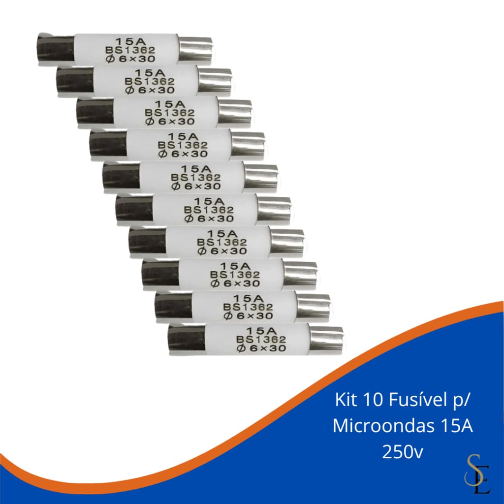 Kit Fusível Microondas -15A - 250V- 6X30mm -10 peças
