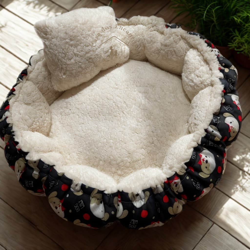 Cama Pet de Sherpa com Regulador de Tamanho Caminha Pet Vira Colchão com Travesseiro de Sherpa Pet